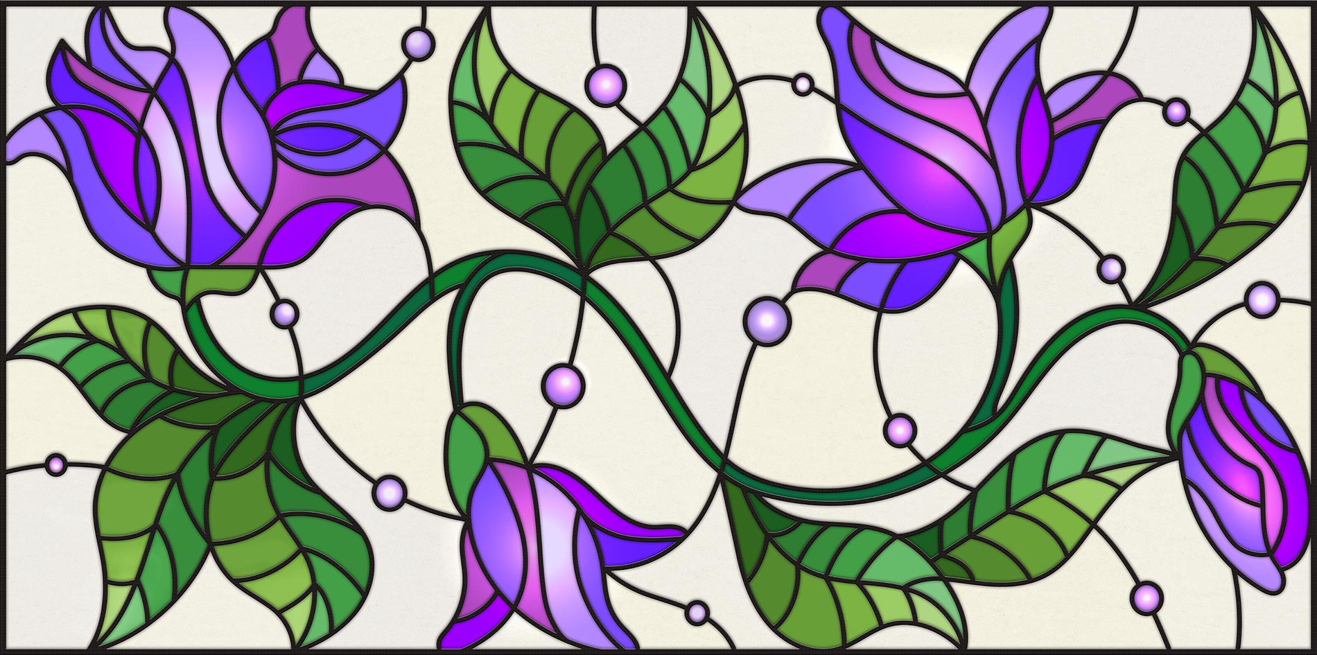 Stained Glass - Adobe - Green Vines Purple Flowers • Fluorescent