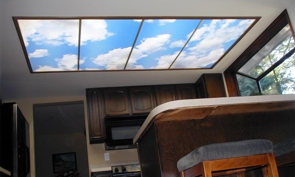 sky ceiling 4-bay installation using fluorescent light covers
