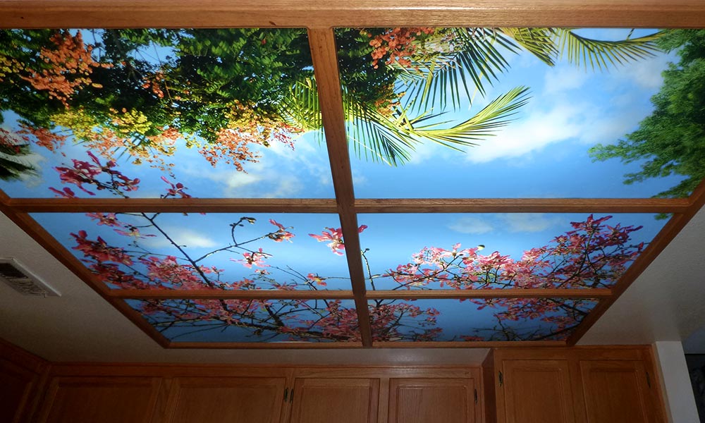 Flowered Ceiling Light Panel Mural